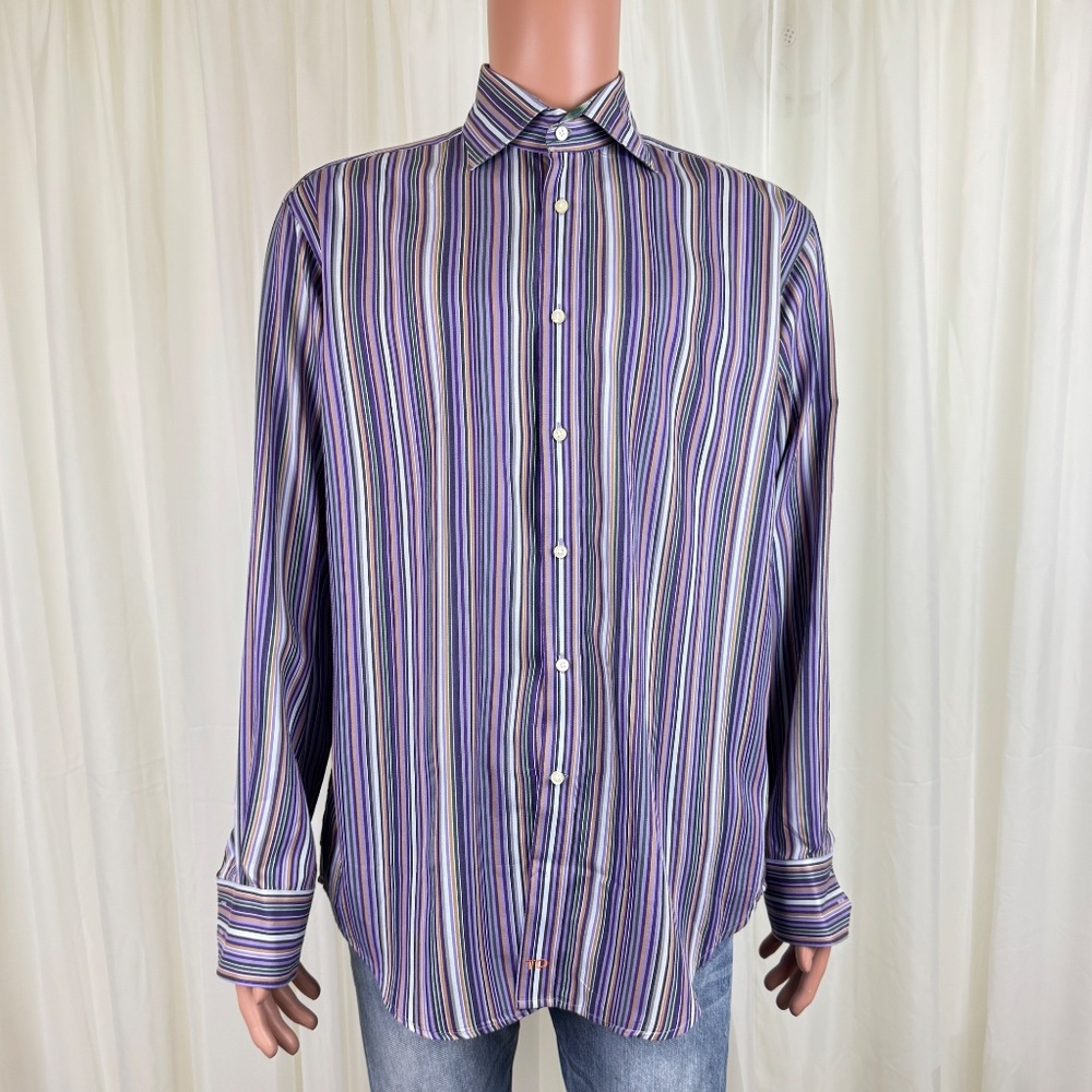 Men’s Thomas Dean Long Sleeve Stripe Dress Shirt Large